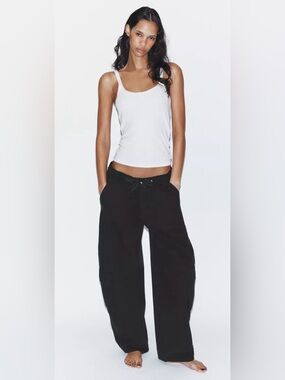 Zara Black Oversized Cargo Pants Barrel Sz 8